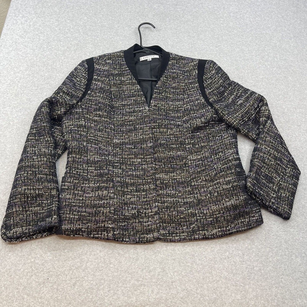 Kasper Women’s Blazer Womens 14 Multicolor Boucle Open Front Tweed Cardigan VTG